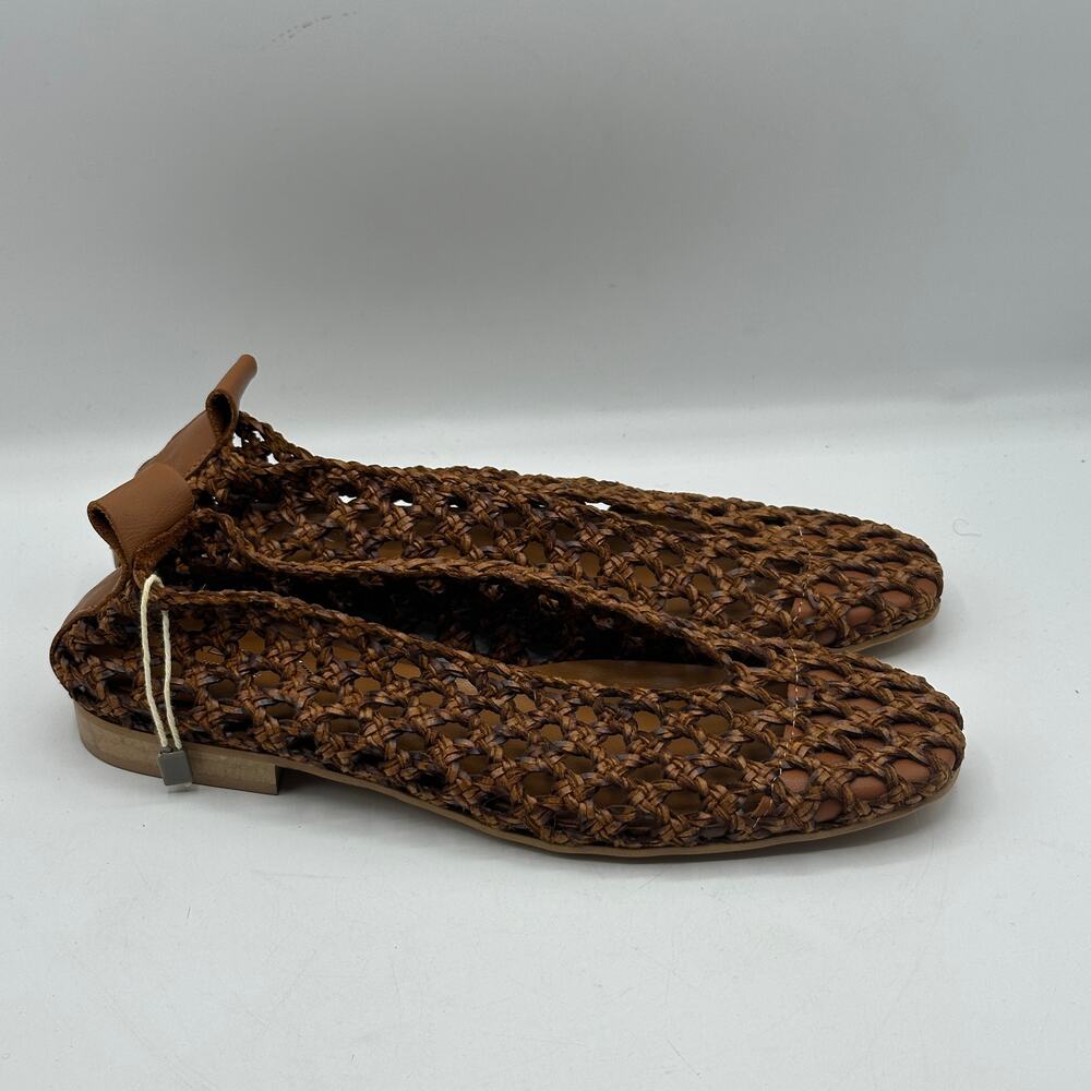 BALDININI Open Woven Leather Basketweave Flats Cognac Brown Sz 35 NWOB $450 - Picture 2 of 7